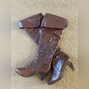Dark Mahogony Brown Soft Luxe Leather Knee High Belle Boots 220 Size 5  5.5  Zip